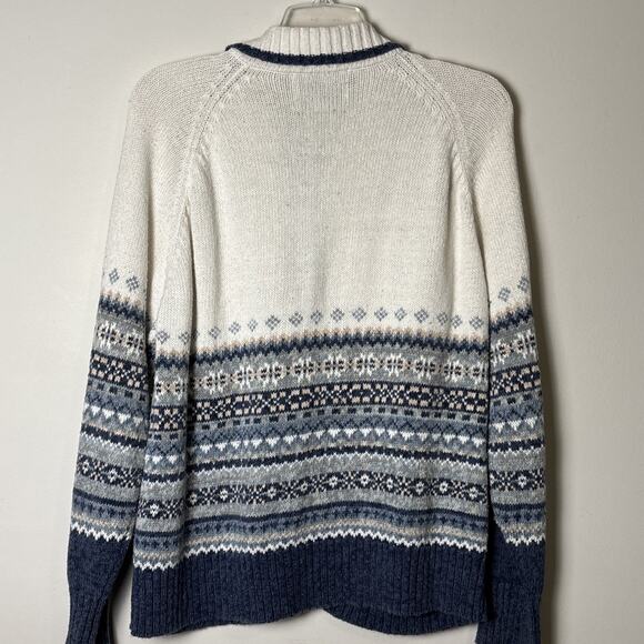 Heirloom Collectibles VTG Fair Isle Cardigan Sweater L Collar Zip Up Blue White - Picture 2 of 8
